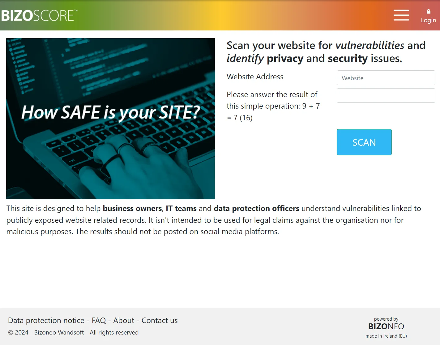 Bizoscore homepage screenshot