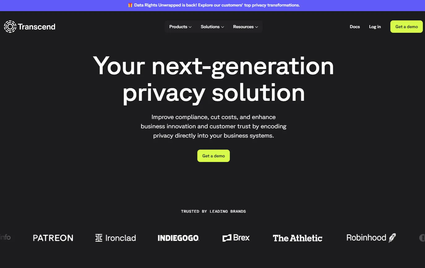 Transcend homepage screenshot